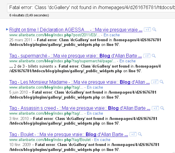 recherche google bug dotclear message d'erreur